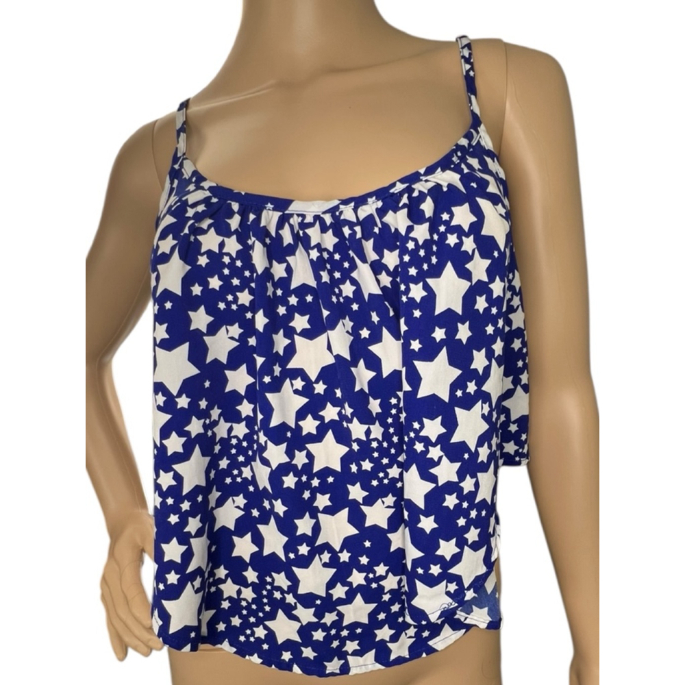 Rue 21 Blue And White Star Pattern Flowy Loose Fit Tank Top